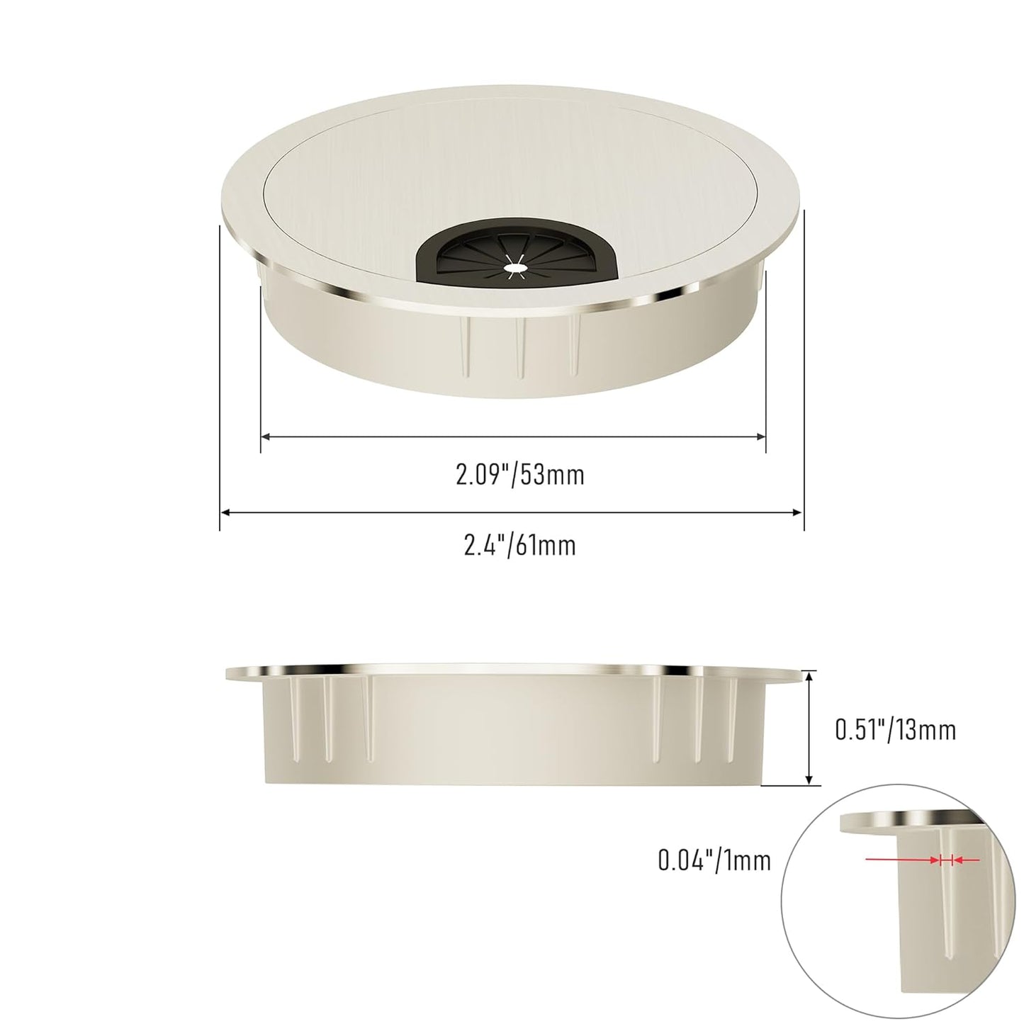 Desk Grommet 2-1/8 Inch 53mm, Zinc Alloy Computer Desk Wire Hole Cover, Office Desktop Cord Cable Hole Metal Ring, Brushed Silver