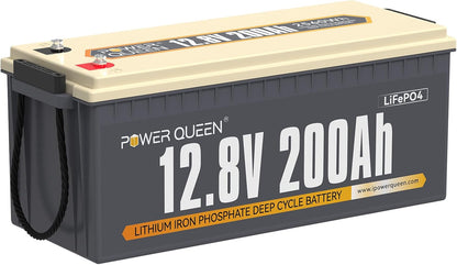 Power Queen 12V 200Ah LiFePO4 Battery with Built-in 100A BMS, 2560Wh Lithium Battery 15000+ Cycles, 10 Years Lifespan, Perfect for RV Camping, Solar Energy Storage, Back-up Power