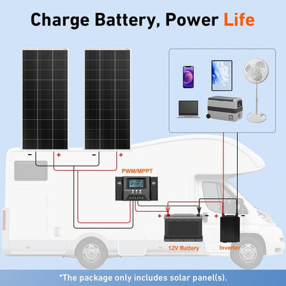 DOKIO 200W Monocrystalline Solar Panel 12V, 12BB Half-Cell High Efficiency Glass Module with Aluminum Frame, MC4 Connector, Pre-Drilled Holes for RV, Boat, Roof, Off-Grid Power