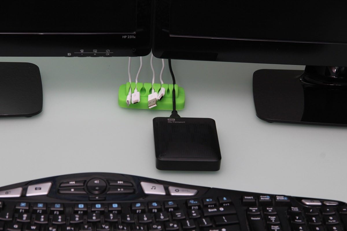 Heaviest Cable Organizer on The Market! Compact and Weighted Desktop Cord Holder and Cable Organizer, Eco-Friendly Silicone, No Bad Smell, Bundled with 4 Reusable Cable Ties! (Green)