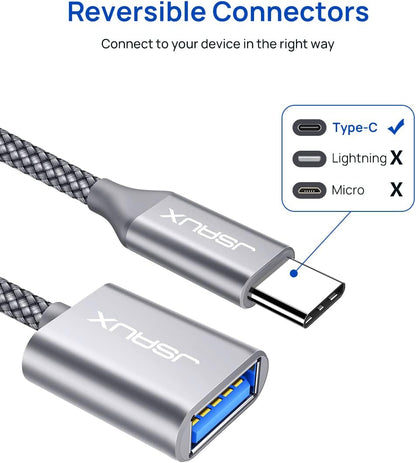 JSAUX USB C to USB Adapter [2 Pack], USB Type C Male to USB 3.0 Female OTG Cable Thunderbolt3 to USB Adapter Compatible with MacBook Pro/Air 2019 2018 2017, Galaxy S23 S23+ Ultra Note 10 S9 S8-Silver