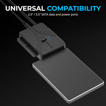SABRENT USB Type-C to SSD/SATA/IDE 2.5/3.5/5.25-INCH Hard Drive Converter with UL Power Supply & LED Activity Lights [10TB Support] (USB-DS12)