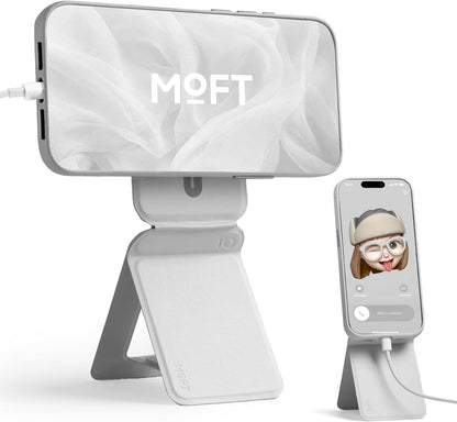 MOFT Phone Stand, Magnetic Phone Tripod Stand Stain-Resistant MOVAS Leather & Angle Adjustment & Strong Magnets Tripod for iPhone 16/15/14/13/12 (Included Metal Ring)-Misty Cove