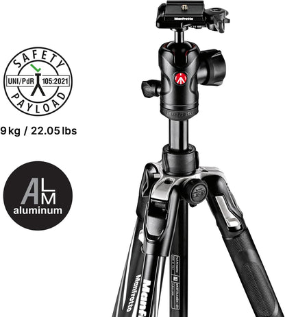 Manfrotto Befree Advanced Camera Tripod with Lever Closure, Portable and Compact Travel Tripod Kit with Ball Head, Aluminum Tripod for DSLR Reflex and Mirrorless Cameras, Camera Accessories