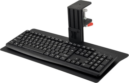 Quick Release Keyboard Desk Mount, Clamp-on Adjustable Tray,18.5x8.7 Inch, Extra Sturdy Single Clamp Design, Height Adjustable Ergonomic Typing for Office, Home, Gaming - Save Desk Space, Special Use