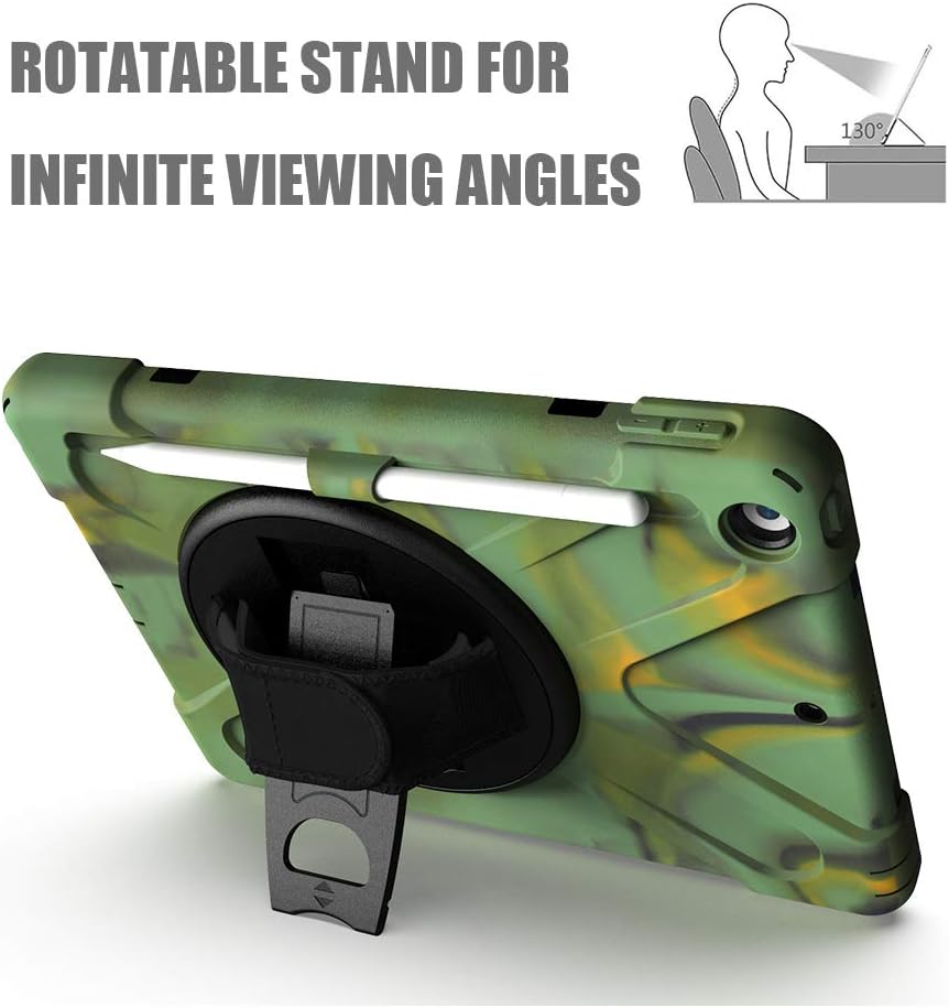 ZenRich Shockproof Case for iPad 9th/8th/7th Generation 10.2 inch 2021/2020/2019, Heavy Duty Rugged Case with Pencil Holder/360° Rotating Kickstand/Handle/Carrying Strap, Camouflage