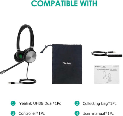 Yealink UH36 Professional USB Headset Wired Headphones for Work Calls and Music, Headset with Noise Cancelling Mic for Computer PC Laptop（UC Compatible, Stereo,3.5mm Jack/USB Connection）