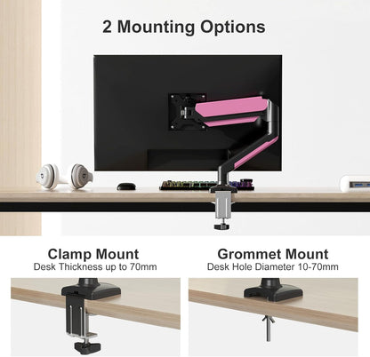PHOLITEN Single Monitor Arm Fits 13-32 inch,4.4-19.8lbs Screen, Fully Adjustable Gas Spring Arm, Computer Monitor Stand with VESA 75 * 75mm/100 * 100mm Mount,Black & Pink
