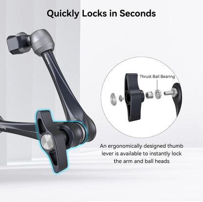 SMALLRIG Rosette Magic Arm 11 Inch with Ball Head, 1/4"-20 Screws, and Anti-Twist Pins, for Cameras/iPads/Monitors/LED Lights/Smartphones/Action Cameras, Max Load Capacity 3kg
