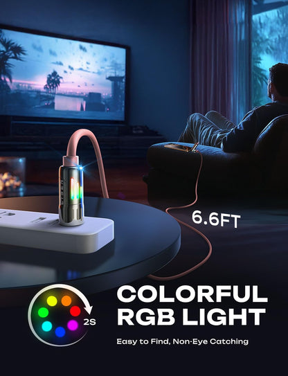 LISEN Pink iPhone Charger Cable, 240W Chubby USB C, 4 in 1 Charging Cable (6.6FT) with Light, USB A/C to C/L Multi Charging for iPhone 16 15 14 Pro Max/MacBook/iPad Pro/Samsung, Pink Accessories