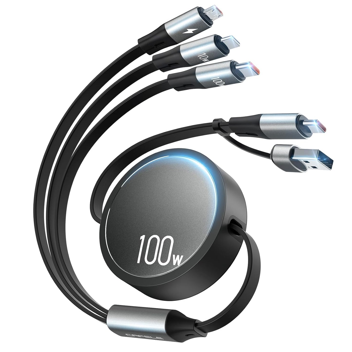 CAFELE 100W Retractable USB C Cable, 6-in-1 Multi Charging Cable, USB A/C 5A Fast Charger Cord for Multiple Devices with Type C/L/Micro Ports for Phone 16 15 14 Pro Max, S24/S23, McBook, Pad (3.6ft)