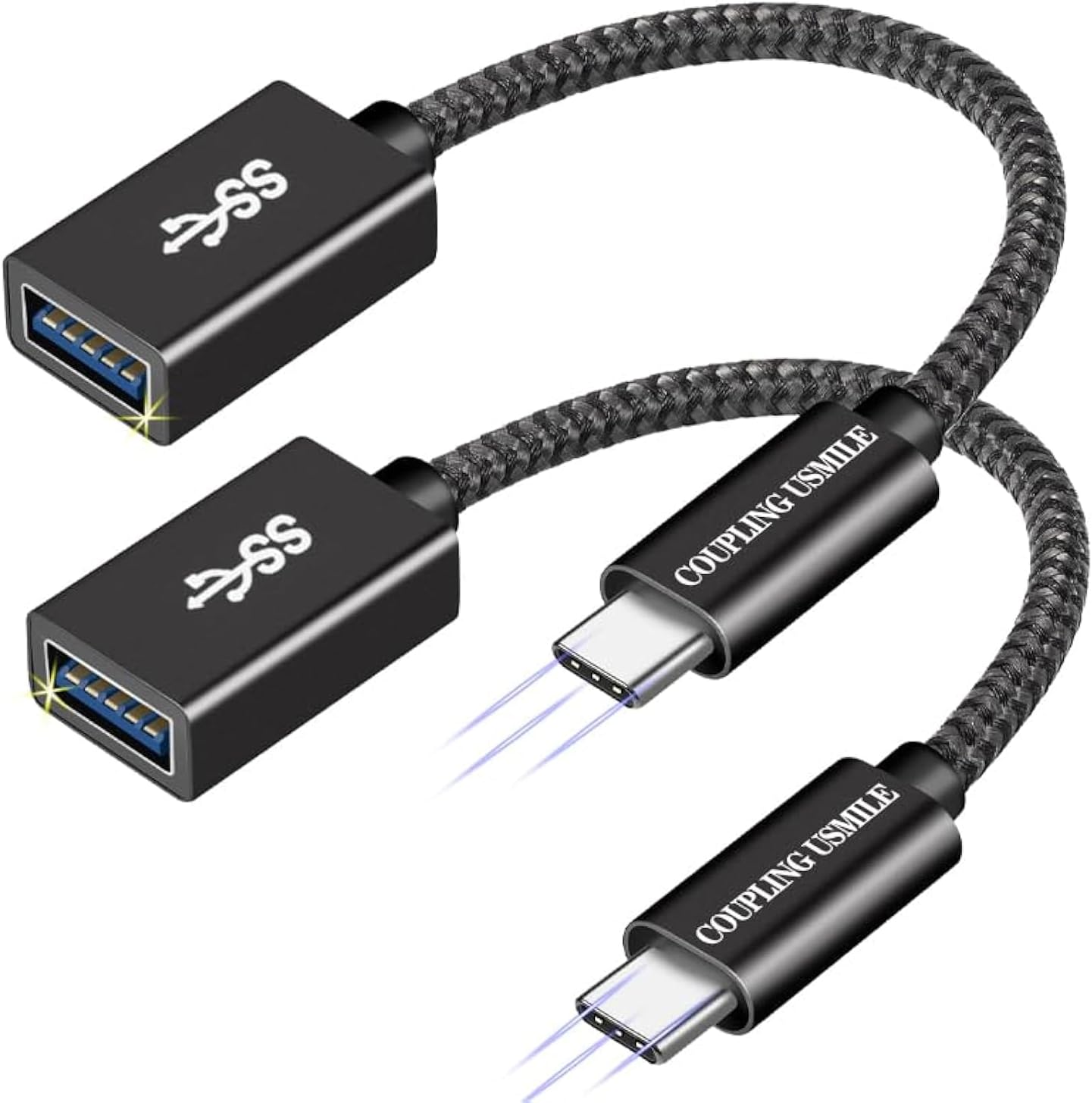 USB C to USB 3.2 Adapter [2pcs Black], Transfer up to 10Gbps, Type C to USB(Male-Female OTG Cable USBC to USB Adapter Compatible with MacBook Pro/Air, iPhone 15 Pro Max Plus