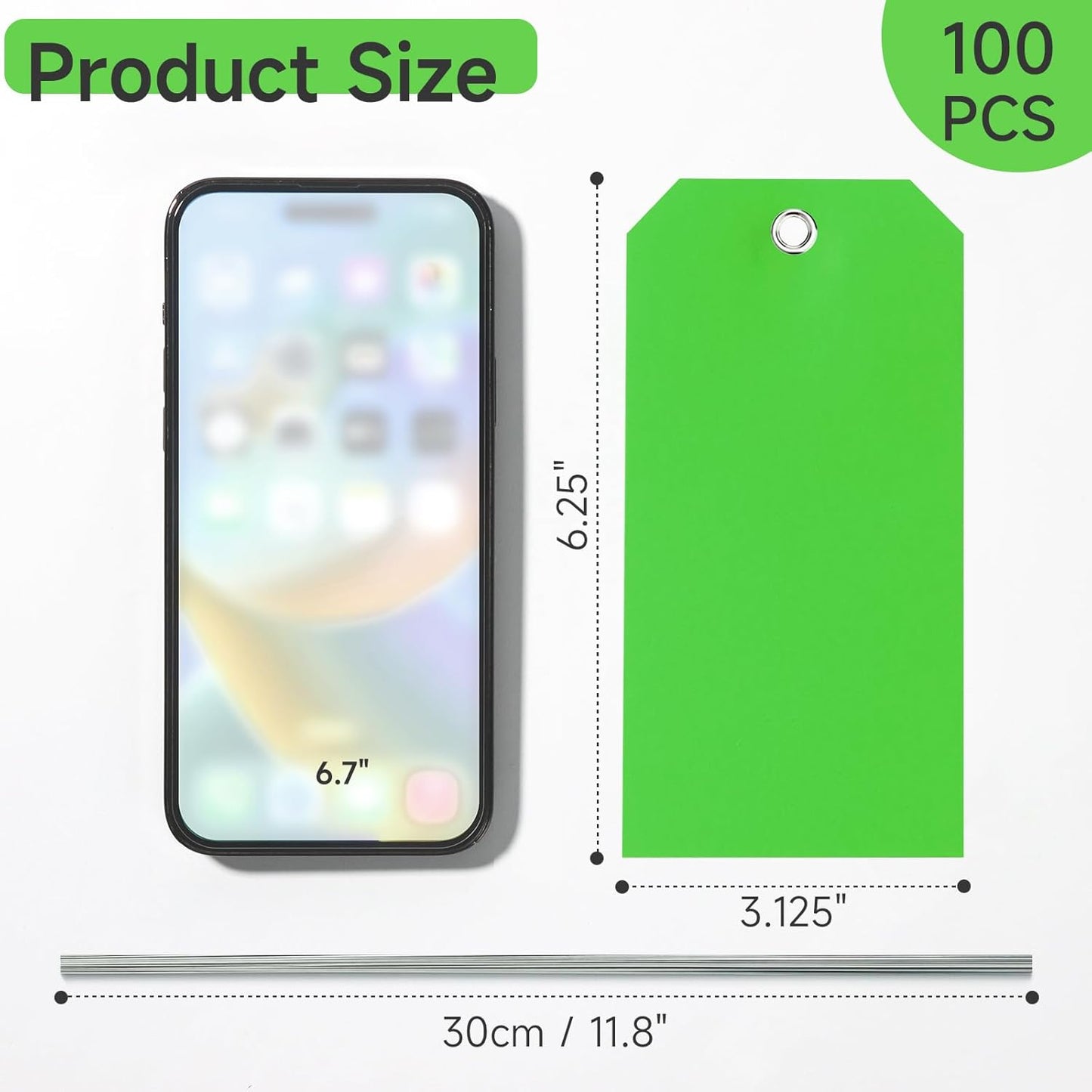 100 Pcs Tags with Wire Shipping Tags with String Write On Stacking Service for Equipment Inventory Storage Parts Valve Car (Green, 6 1/4" x 3 1/8")