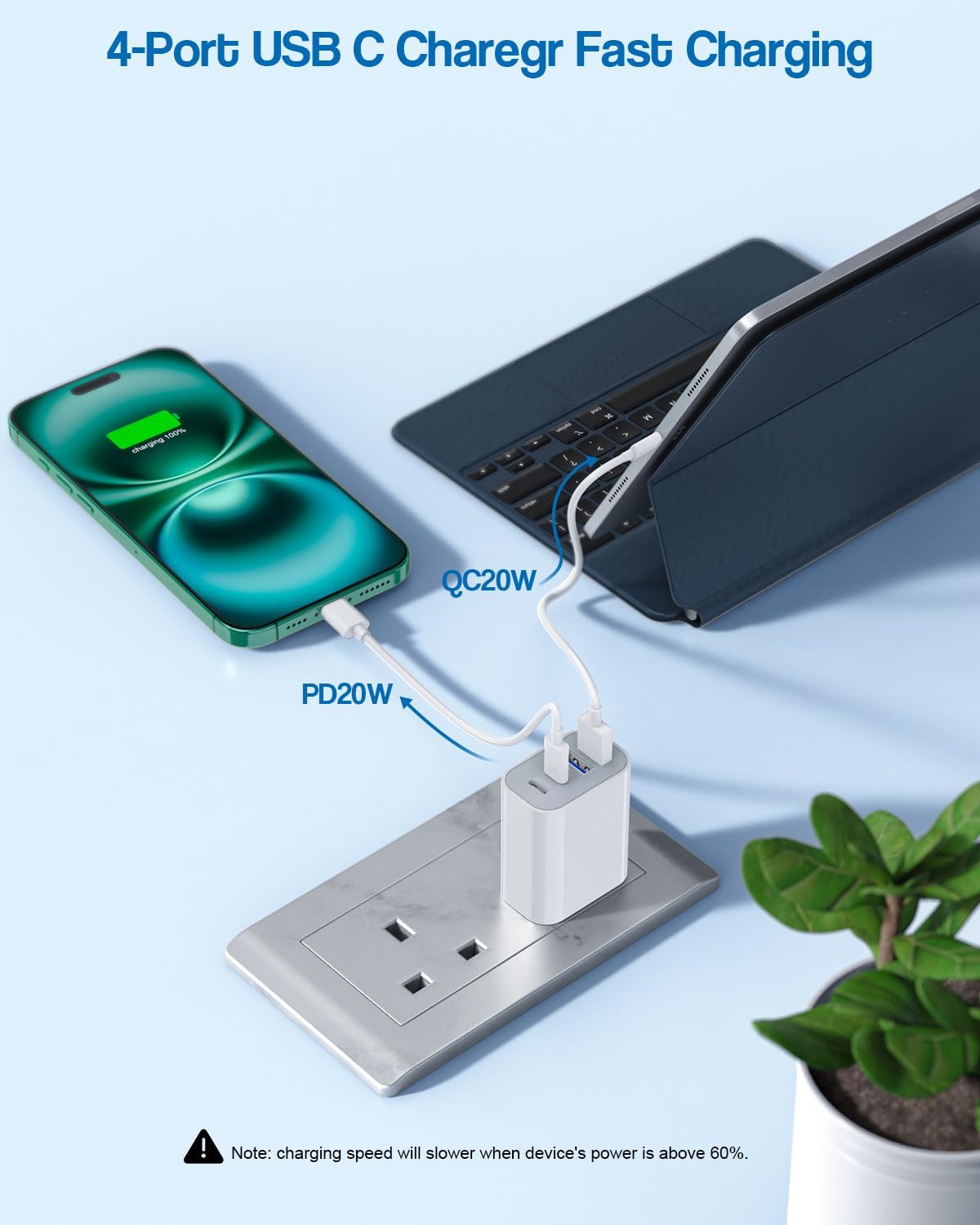 40W iPhone 16 Charger Block, 2Pack 4-Port Fast USB C Charger Blocks, Multiport PD Power Adapter & QC Plug iPhone Cube USBC Charging Brick Apple Adapter for iPhone 16/16 Pro/15/15 Pro Max/14/13/12/iPad