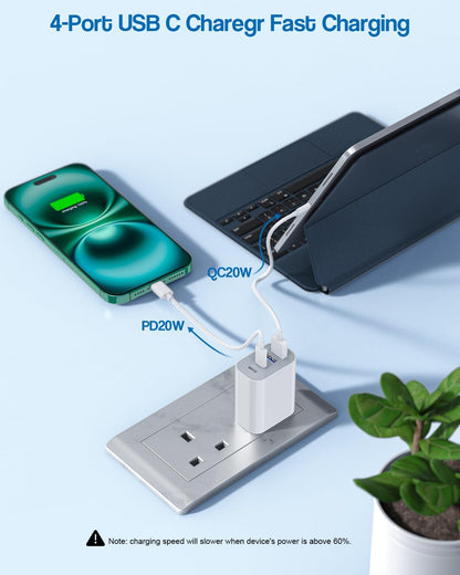 40W iPhone 16 Charger Block, 2Pack 4-Port Fast USB C Charger Blocks, Multiport PD Power Adapter & QC Plug iPhone Cube USBC Charging Brick Apple Adapter for iPhone 16/16 Pro/15/15 Pro Max/14/13/12/iPad