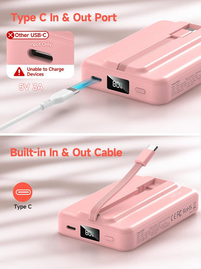 LVFAN for Magsafe Power Bank 10000mAh, Fast Charging Wireless Magnetic Portable Charger with Built-in USB C in&Out Cable, Travel LED Display Battery Pack for iPhone 17 16 15 14 13 12