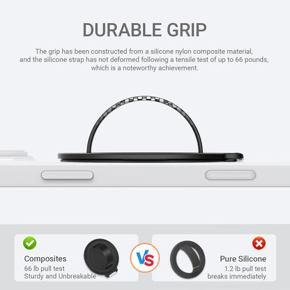 Grat 3 Upgraded Magnetic Phone Grip Stand, 360° Rotatable Silicone Strap Phone Loop Holder, Detachable Ring Kickstand Compatible with Magsafe iPhone 16 15 14 13 12 Pro/max, Black