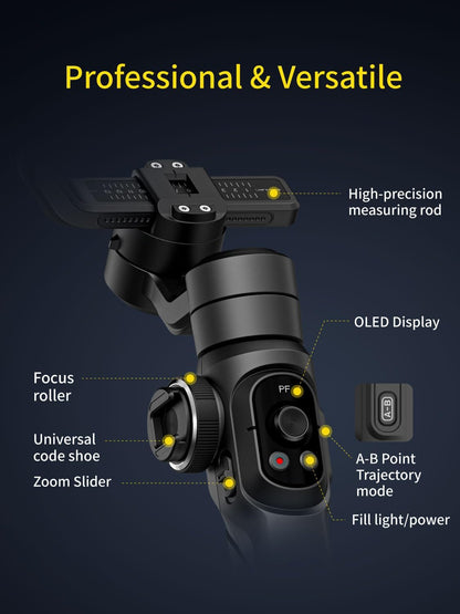 Gimbal Stabilizer for Smartphone, Phone Gimbal w/8" Extension Rod, Profession 3-Axis Stabilizer w/RGB Magnetic Fill Light for Video Recording, Compatible w/iPhone/Andriod-Smart S2 Kit