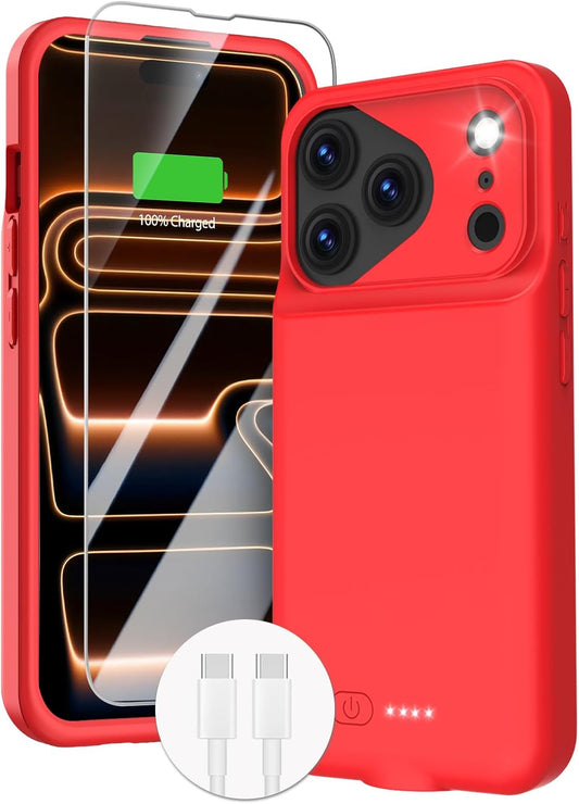 GIN FOXI Battery Case for iPhone 17 Pro, Charging Case Charger 8500mAh Ultra-Slim Lightweight Powerful Battery Pack 15W Fast Rechargeable Anti-Fall TPU Juice Box for iPhone 17 Pro (6.3") Red