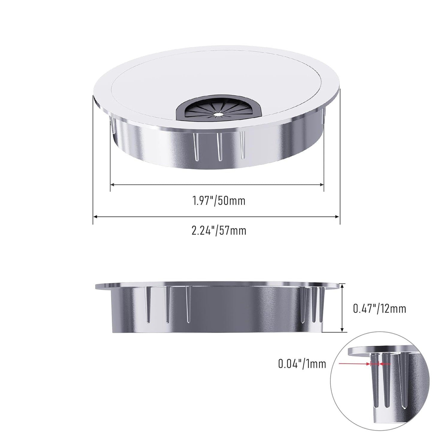 2 Pack Desk Grommet 2 Inch 50mm, Zinc Alloy Computer Desk Wire Hole Cover, Office Desktop Cord Cable Hole Metal Ring, Bright Silver