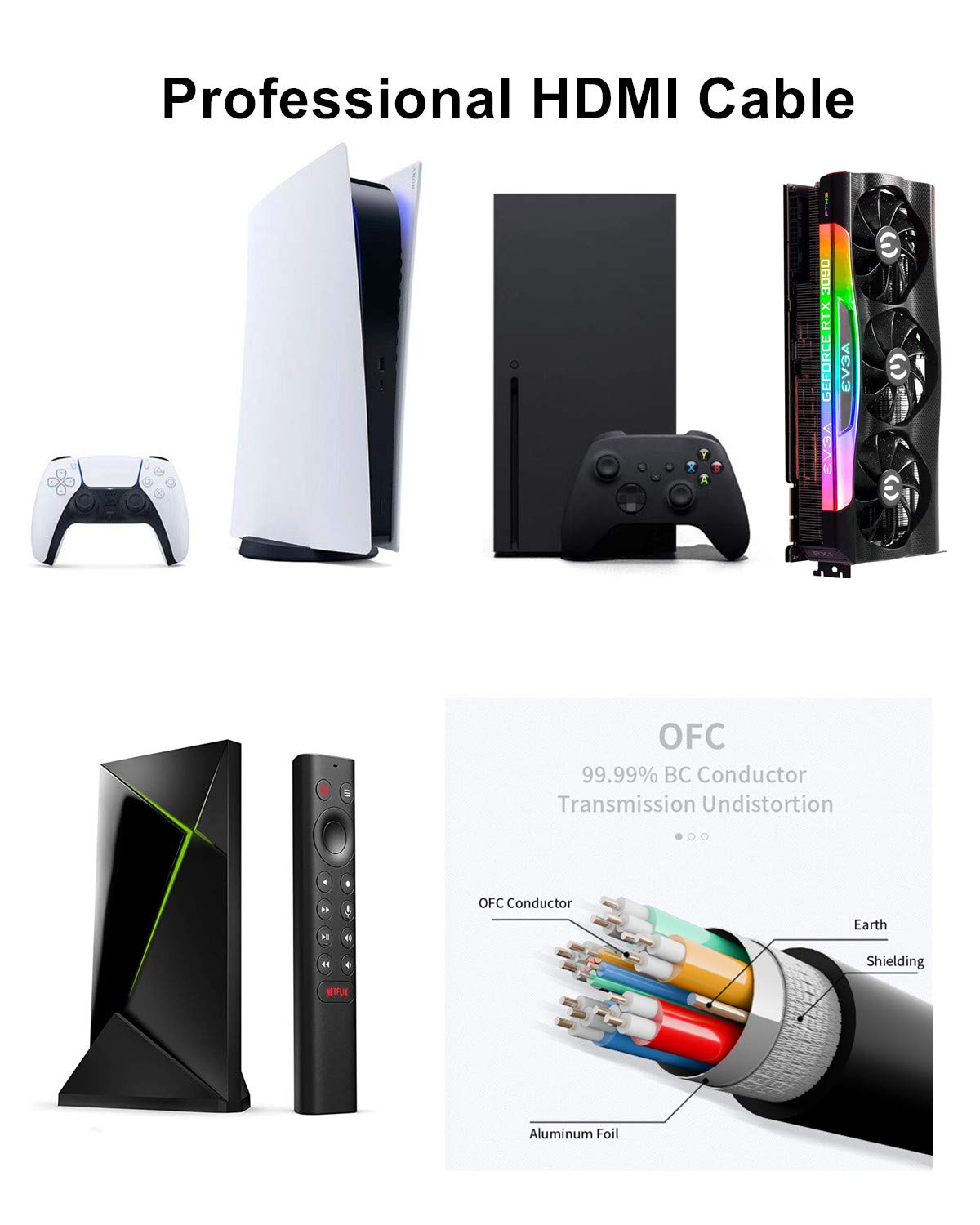 10K 8K 4K HDMI Cable 48Gbps 13 FT, Certified Ultra High Speed HDMI® Cable 4K 240Hz 144Hz 120Hz 8K60Hz 0.01ms HDR10+ eARC HDCP2.3 Netflix Roku TV PC Monitor Projector PS5 Xbox