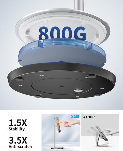 SAIJI Tablet Stand Holder, Height Adjustable Portable Monitor Stand, 360 Degree Rotating, Aluminum Alloy Cradle Mount Dock for 4.7"-15.6" Screen iPhone Samsung, iPad, Kindle, eBook Reader (Silver)