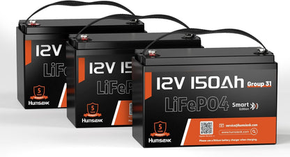 12V 150Ah LiFePO4 Lithium Battery 3 Pack- BCI Group 31 with Bluetooth | Built-in 110A BMS & Low-Temp Protection | 15000+ Deep Cycles for Solar RV Marine Off-Grid