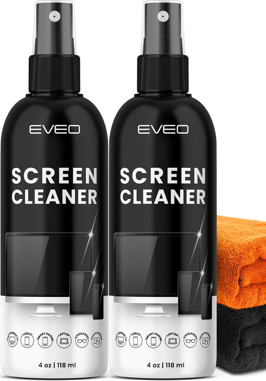 Screen Cleaner Spray - TV Screen Cleaner Spray and Microfiber Cloth kit, Computer Screen Cleaner & Car Screen Cleaner for TV, Monitor, Laptop, MacBook, iPad, iPhone and Electronic Devices - 2 Pack