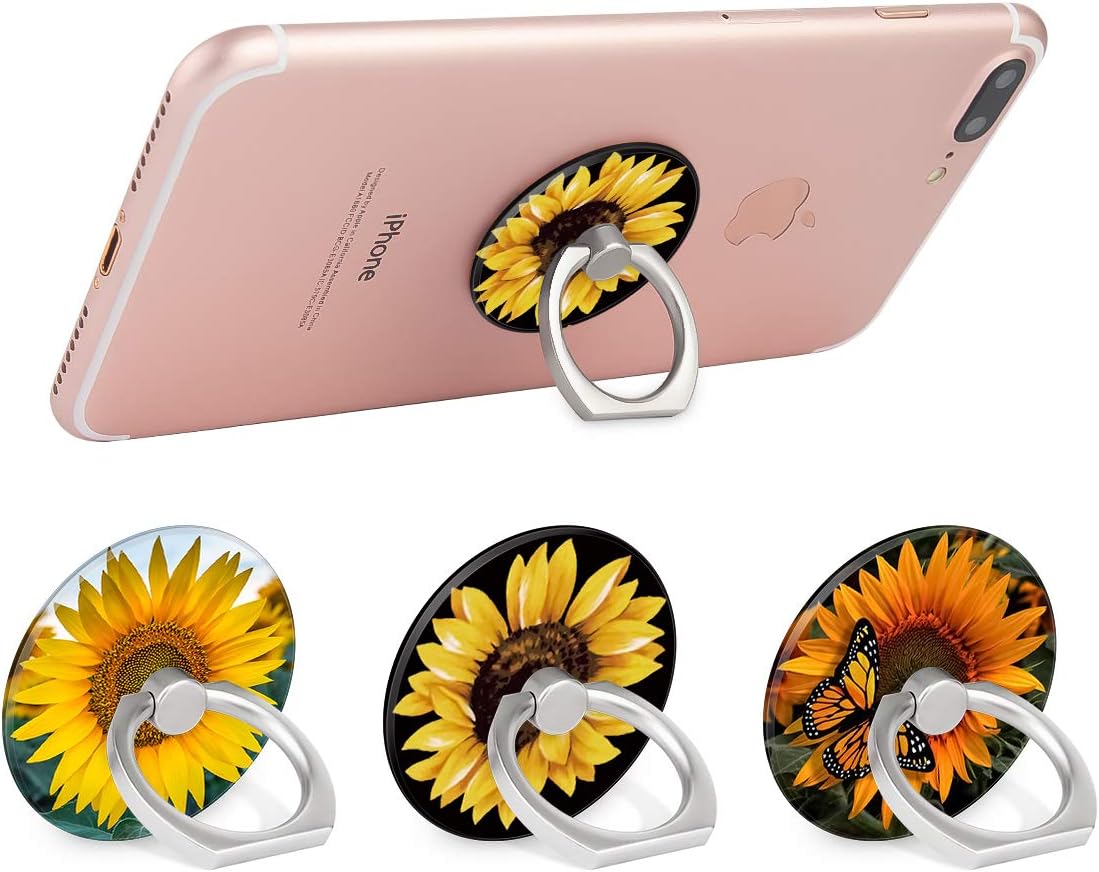 Bonoma Cell Phone Ring Holder Stand, 3 Pack Sunflowers 360 Rotation Universal Smartphone Ring Grip Stand Compatible with Smartphones and Tablets