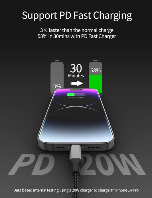 10ft USB C to Lightning Cable 2Pack,[Apple MFi Certified]Power Delivery USB C iPhone Charger Fast Charging,10 foot Nylon Braided Type C to Lightning Cord for iPhone 14 13 12 11 Pro Max XR XS 8 SE iPad