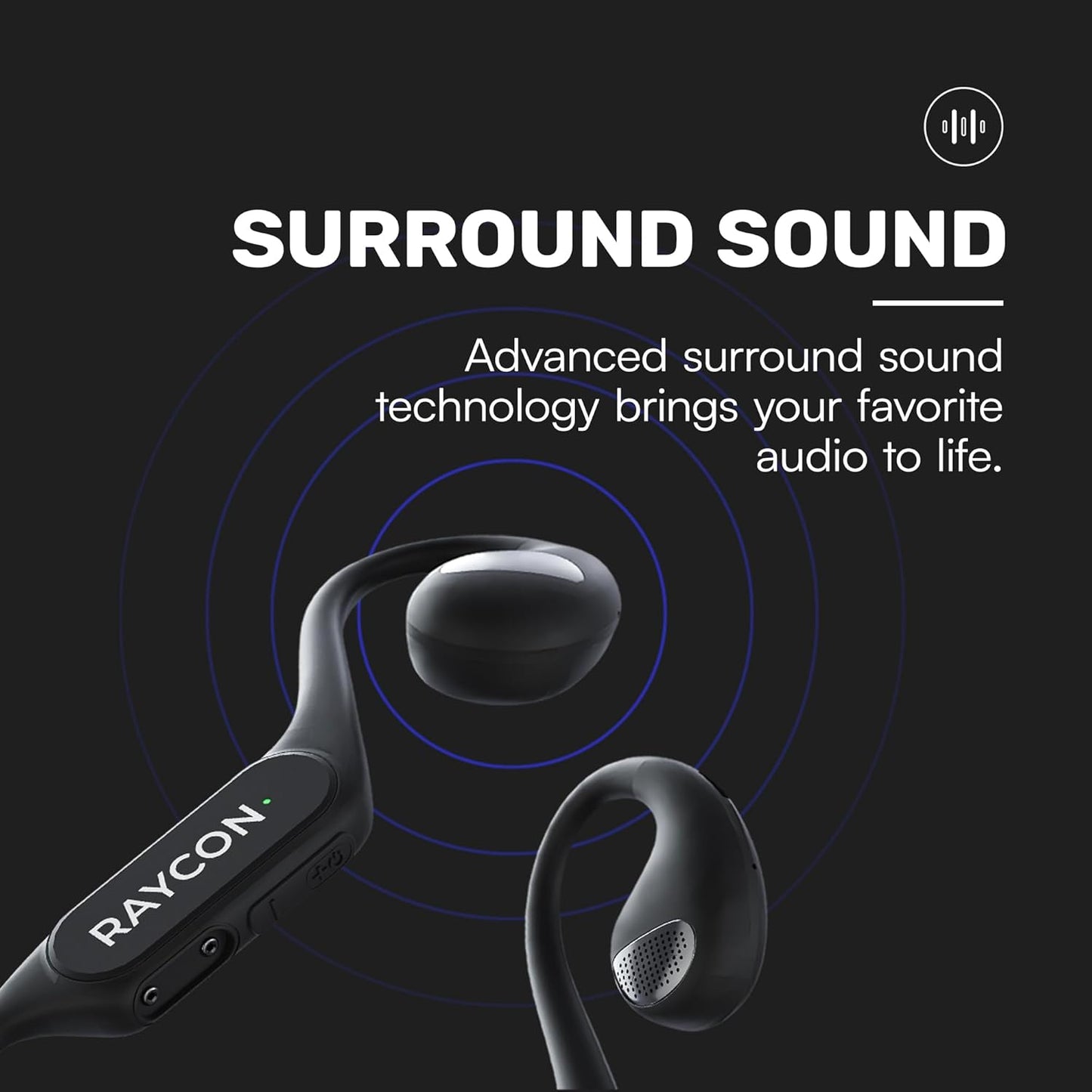 Raycon Open Headphones – Lightweight Wireless Over-Ear Design with Immersive Sound Quality, Long Battery Life, and Comfortable Fit for All-Day Wear - (Black)