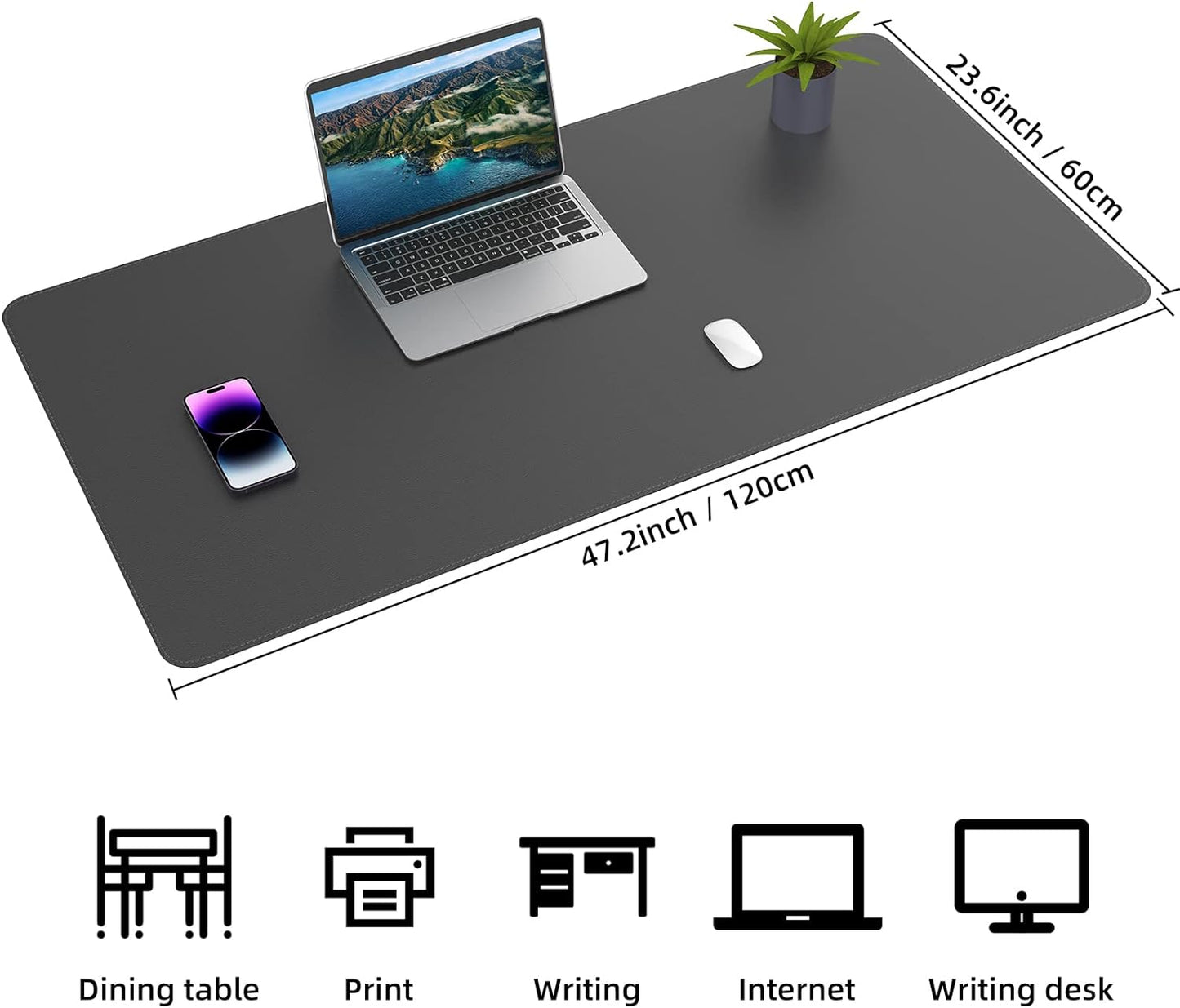 Large Desk Mat 47" x 23.7",Leather Desk mat,Double-Sided Desk Pad,Desk matt for Desktop,Large Mouse Pad,Office Desk mat,Waterproof Desk Blotter pad for Office&Home(Black+Cork)