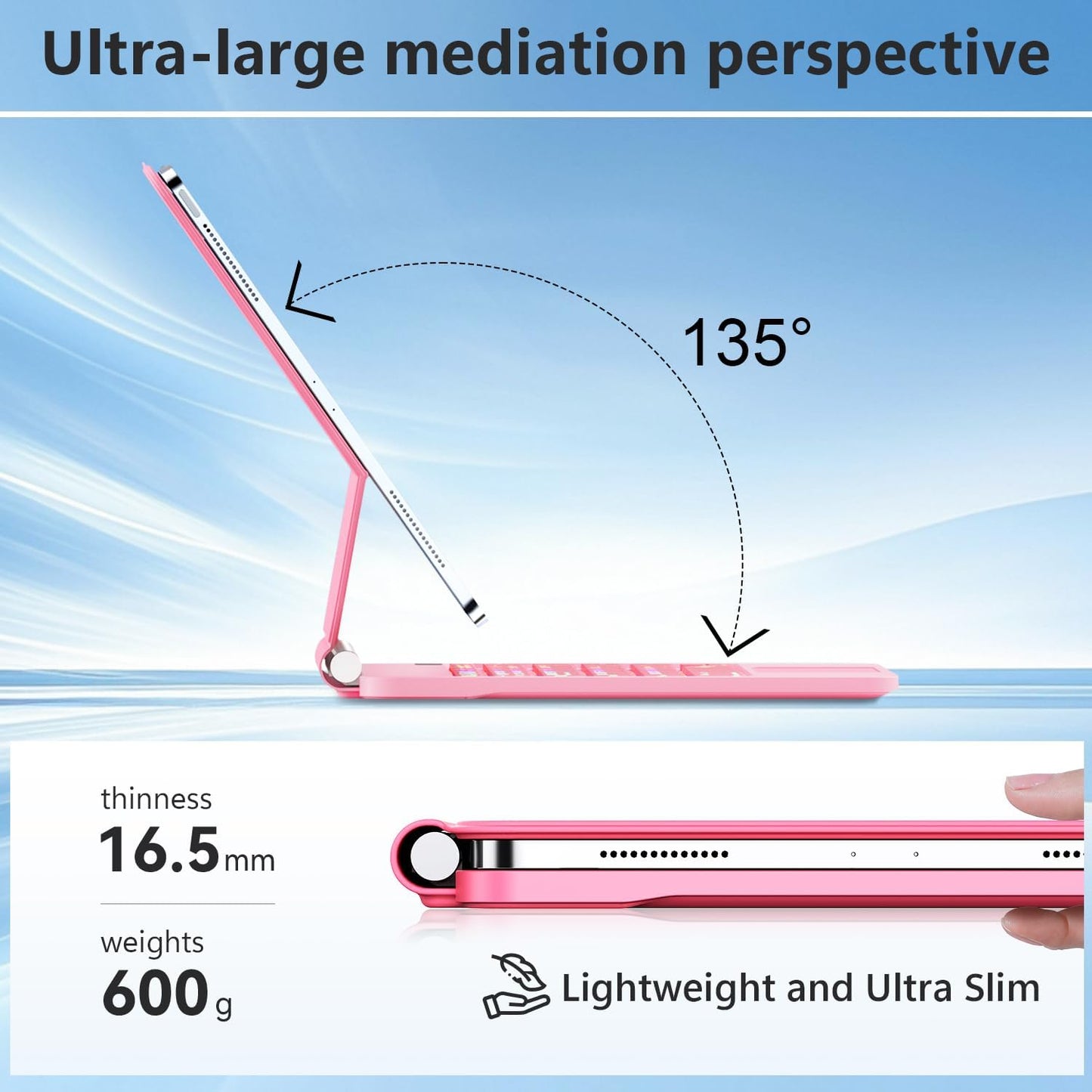 Keyboard Case for 2023 Model 12 inch iPad pro/iPad Air (4th /5th Generation) 2024 Model 12 inch iPad pro/iPad AirEasy-Set Floating Cantilever Stand Magic Magnetic Backlit-Multi-Touch Trackpad