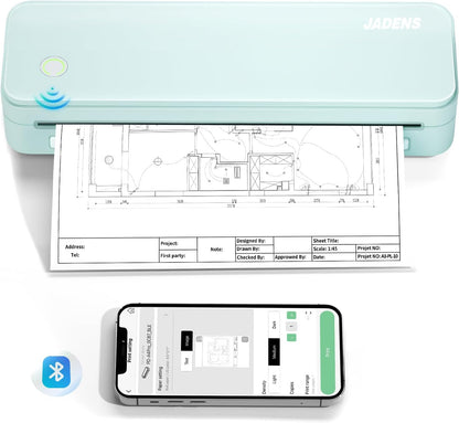 JADENS Portable Printers Wireless for Travel, Thermal Inkless Printer, Support 8.5" X 11" Thermal Paper(Green)