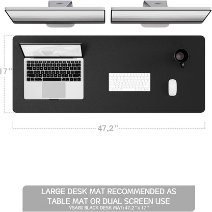 YSAGi Non-Slip Leather Desk Pad Long Size, Waterproof Laptop Computer Desk Keyboard Mat, Table Protector Blotter Mat, Large Mouse Pad for Office/Work/Home/Decor(Black, 47" x 17")