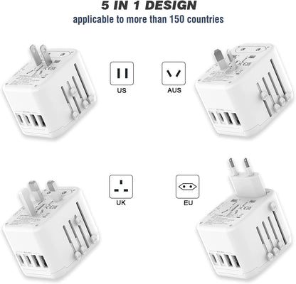 Universal International Power Travel Plug Adapter, 5 in 1 European Travel Plug Adapter W/ 3.5A 2xUSB-A and 2xUSB C Wall Charger and Worldwide AC Outlet for Europe USA UK AUS Asia