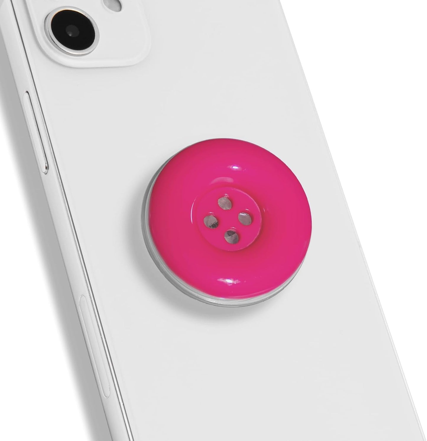 Solid Color Button Phone Grip – Minimalist Design, Durable and Lightweight, Grip and Stand for Smartphones (Hot Pink, Adhesive Type)
