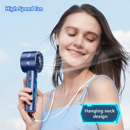 2pcs Portable Handheld Turbo Fan with 7000rpm High-Speed Motor USB Rechargeable Cooling Personal Fan 4-Speed, 4-16H Runtime, with Lanyard for Outdoor Travel, Women, Kids, Summer Gift