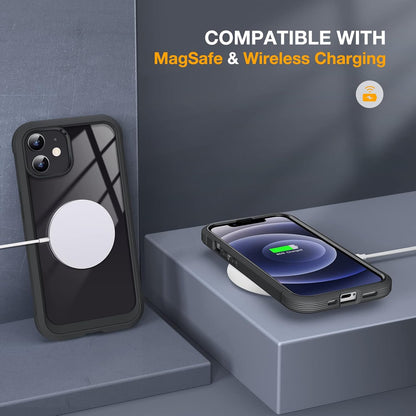 Miracase Glass Series for iPhone 12/12 Pro Case 6.1 inch, Upgraded Full-Body Rugged Phone Bumper Case Cover with Built-in 9H Tempered Glass Screen Protector and Camera Protector, Black