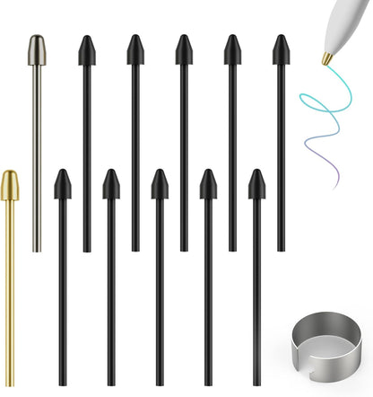 for Remarkable 2 Pen Tips,AHBTEYM Metal Tips,Replacement Nibs Refill Accessories for Remarkable 1/2 Stylus/Marker Plus/Scribe Pen-12Pcs(Gold/Sirvel)