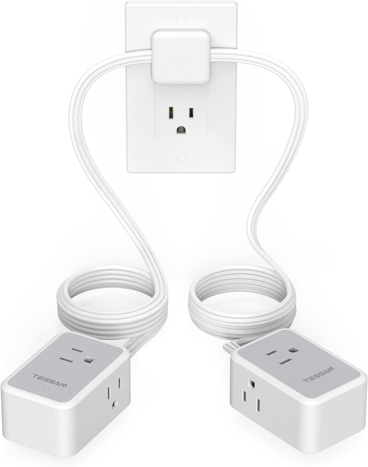 TESSAN Twin Extension Cord 12 FT, Double Ended Flat Plug Surge Protector Power Strip, 3 Non Blocking Outlets 6 Feet Power Splitter Each Side, Dual Split Outlet Extension for Home Office Dorm Room