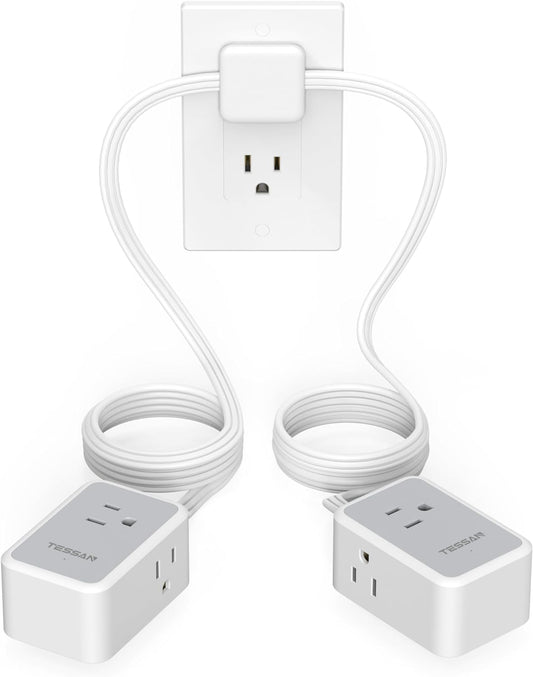 TESSAN Twin Extension Cord 12 FT, Double Ended Flat Plug Surge Protector Power Strip, 3 Non Blocking Outlets 6 Feet Power Splitter Each Side, Dual Split Outlet Extension for Home Office Dorm Room