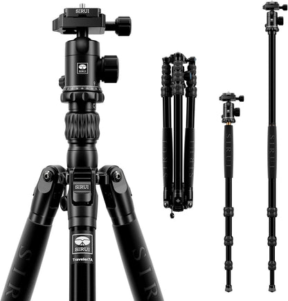 SIRUI Traveler 7A 65.55'' Aluminum Camera Tripod, E-10 Panorama Ball Head and Arca Swiss Quick Release Plate,Load Up to 17.6 lbs,Convertible to Monopod