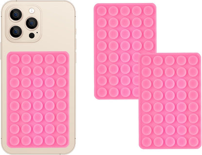 2 Pack Silicone Double-Sided Suction Grip – 40 Cups per Side, Strong Hold for iPhone, Galaxy, Pixel, Android – Hands-Free for Selfies & Videos (Pink)