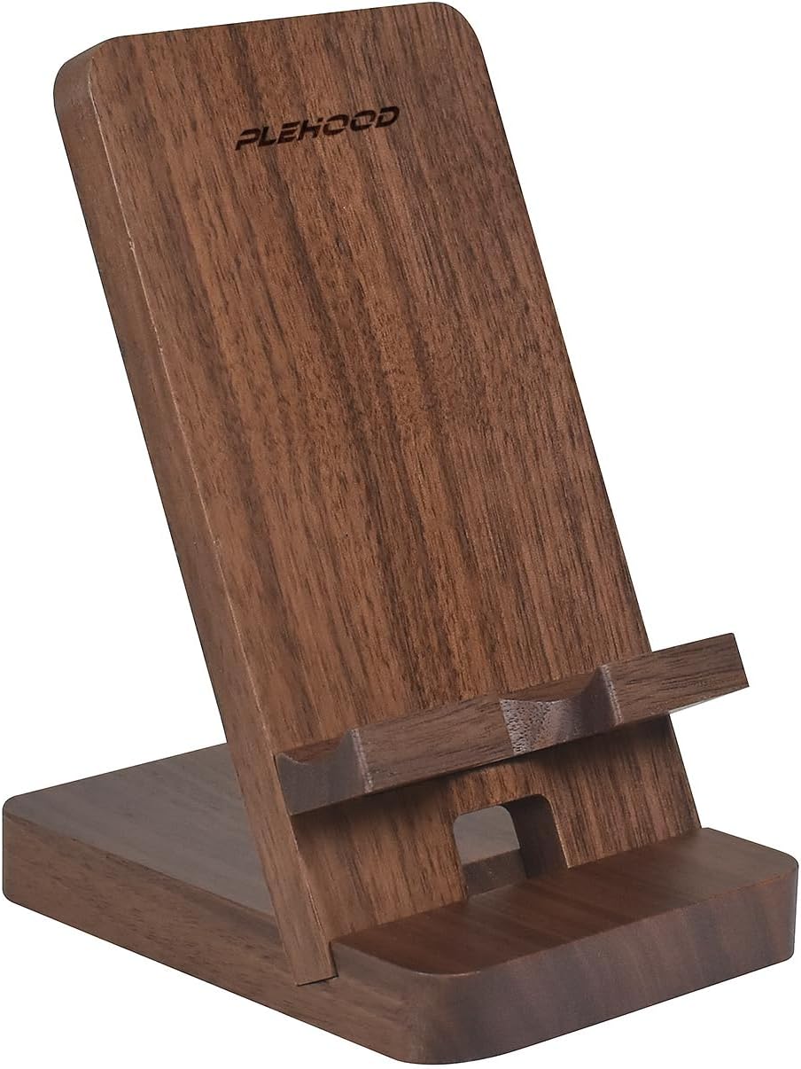 Wood Phone Stand, Desktop Wooden Phone Holder, Portable Office Phone Stand for Desk, Wood ipad Stand， Compatible with iPhone & All Cell Phones (Walnut)