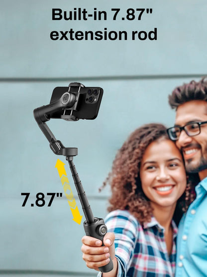 3-Axis Gimbal Stabilizer for iPhone, Smartphone Gimbal w/7.8" Extension Rod, OLED Display, Phone Stabilizer w/Face Tracking, Gesture Control, Video Record for iPhone & Android - Smart V8 Black