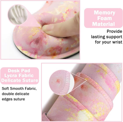 4-in-1 Large Gaming Mouse Pad, Keyboard Wrist Rest Pad & Wrist Support Mousepad Set, Extended Desk Pad Waterproof Desk Mat for Home Office Study Game-Pink Gold Marble