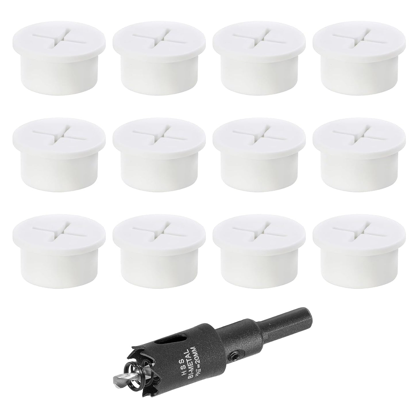 3/4" White Desk Grommet, JTemgle Flexible Cable Grommet with Bi-Metal Hole Saw Cross Rubber Cable Hole Cover Wire Organizer Caps Desktop Cord Management for Home Office TV Stands Tabletops, 13 Pieces