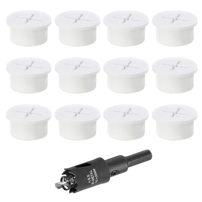 3/4" White Desk Grommet, JTemgle Flexible Cable Grommet with Bi-Metal Hole Saw Cross Rubber Cable Hole Cover Wire Organizer Caps Desktop Cord Management for Home Office TV Stands Tabletops, 13 Pieces