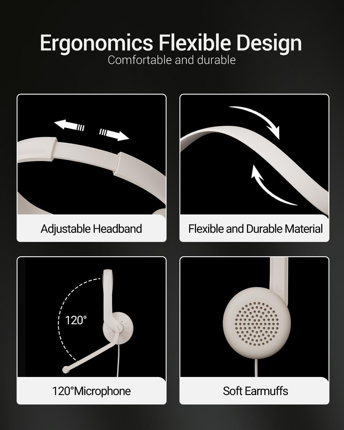 USB Headset with Microphone for PC - Wired Computer Headphones with Noise Cancelling Microphone for Home Office Online Class Skype Zoom Meetings